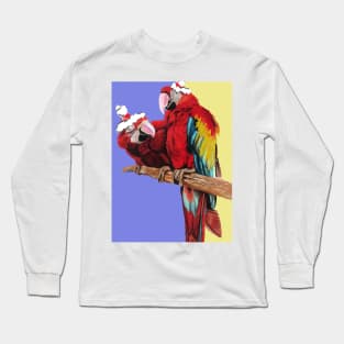 Christmas Macaw - Here Comes Santa Macaws! - on Purple and Yellow Long Sleeve T-Shirt